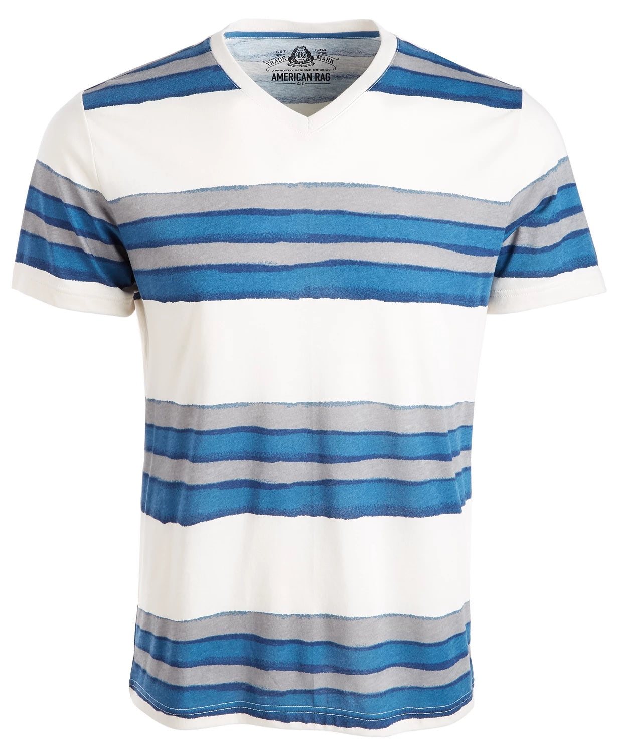 American Rag Men's V Neck Watermark Striped T-Shirt White Size Large