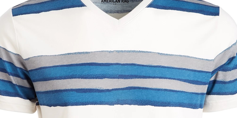 American Rag Men's V Neck Watermark Striped T-Shirt White Size Large