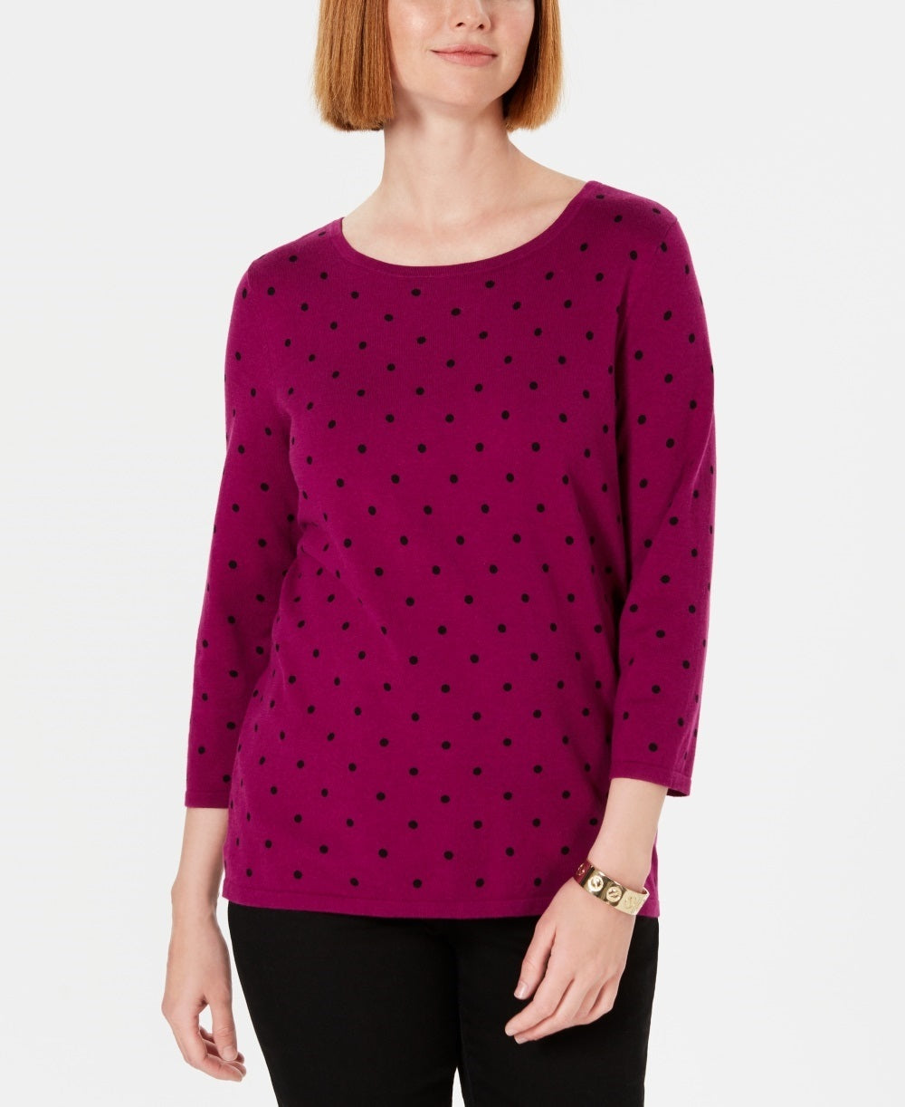 Karen Scott Women's Printed 3/4 Sleeve Sweater Past Red Size Petite Small