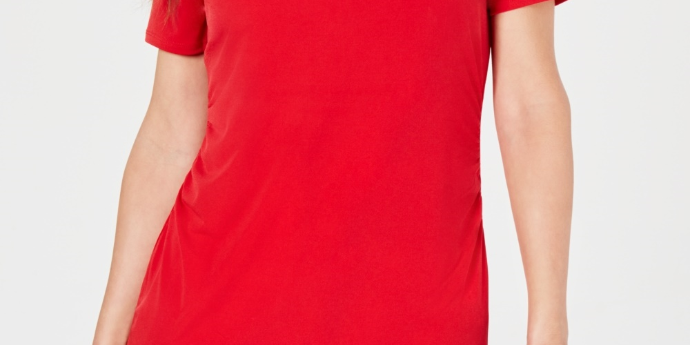 JM Collection Women's Embellished Keyhole Top Red Size Medium