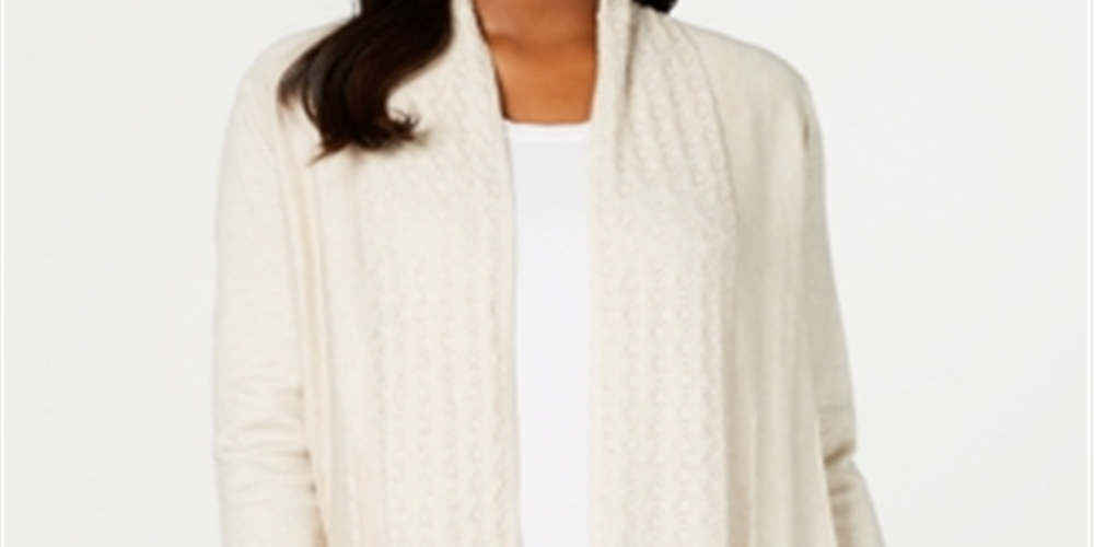 Karen Scott Women's Textured Open Cardigan Oatmeal Size Petite Small