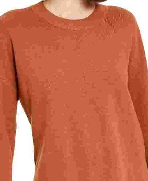 Bar III Women's Long Sleeve Jewel Neck Top Brown Size Small