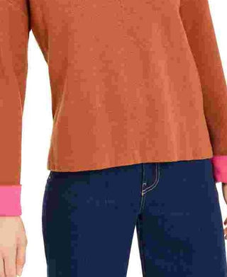 Bar III Women's Long Sleeve Jewel Neck Top Brown Size Small