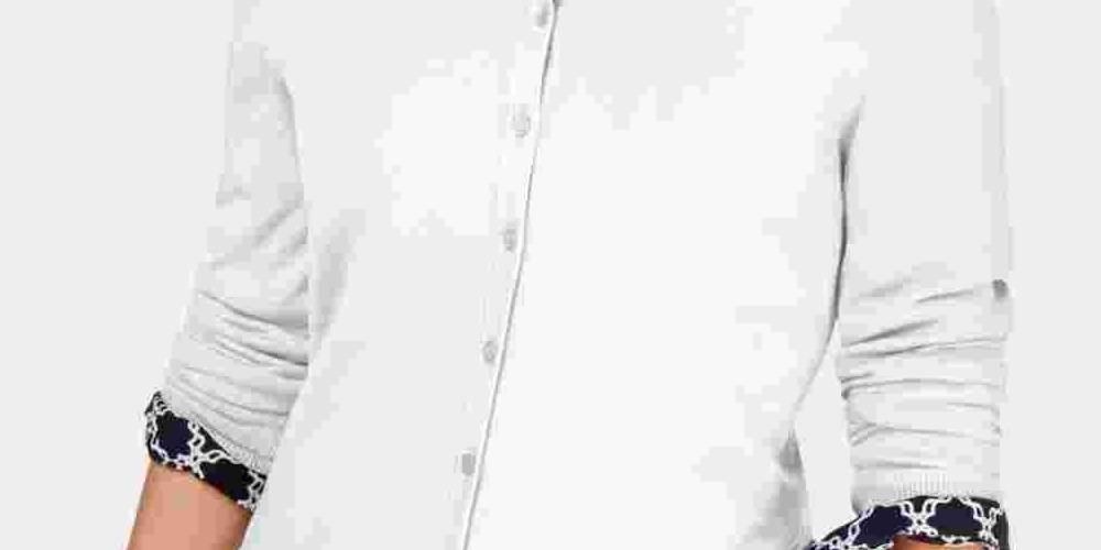 Charter Club Women's Crewneck Cardigan White Size Petite Small