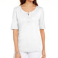 Karen Scott Women's Cotton Lace Up Elbow Sleeve Top White Size Small