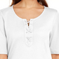 Karen Scott Women's Cotton Lace Up Elbow Sleeve Top White Size Small