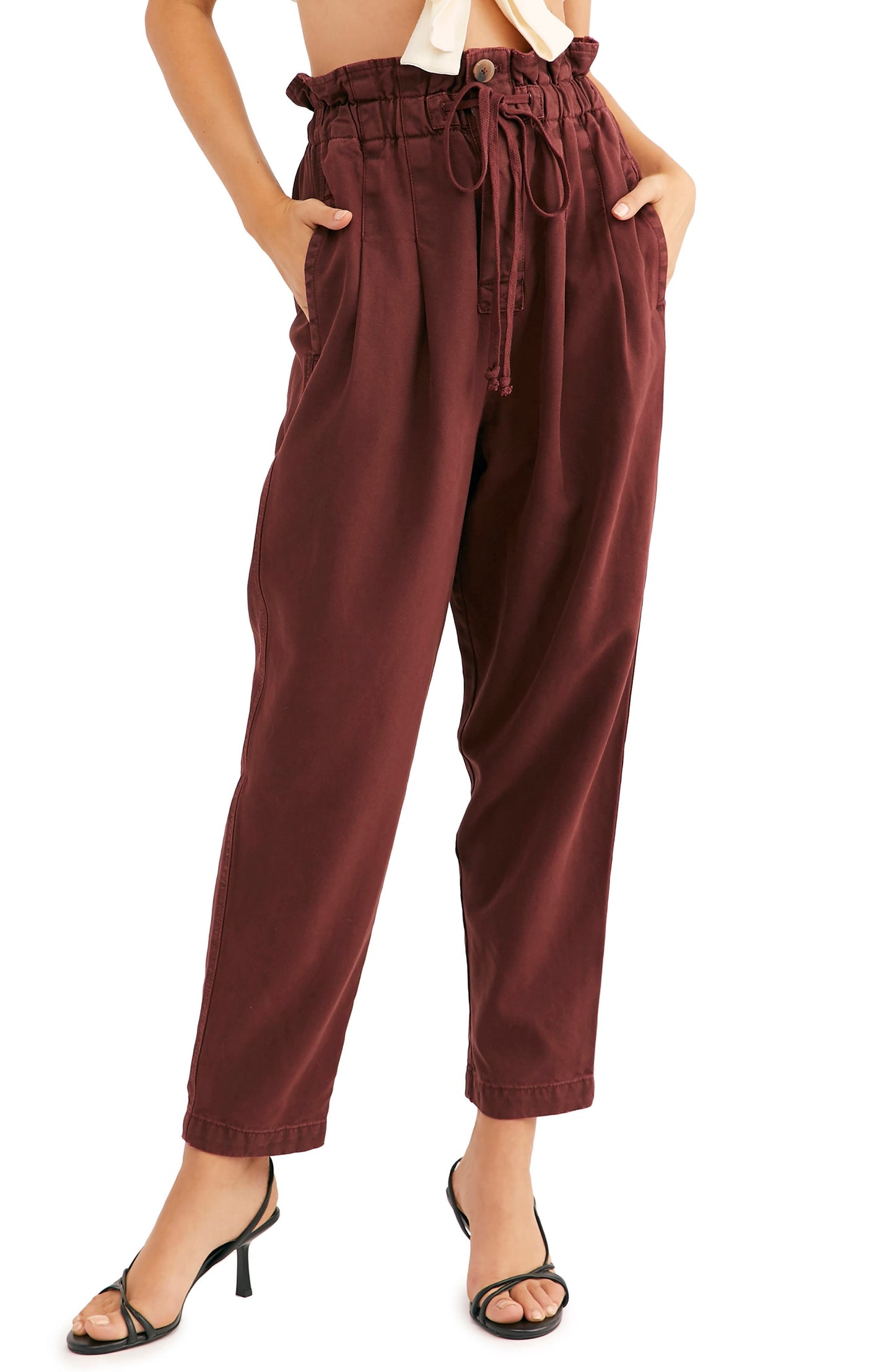 Free People Women's Margate Pleated Trousers Wine Size Large