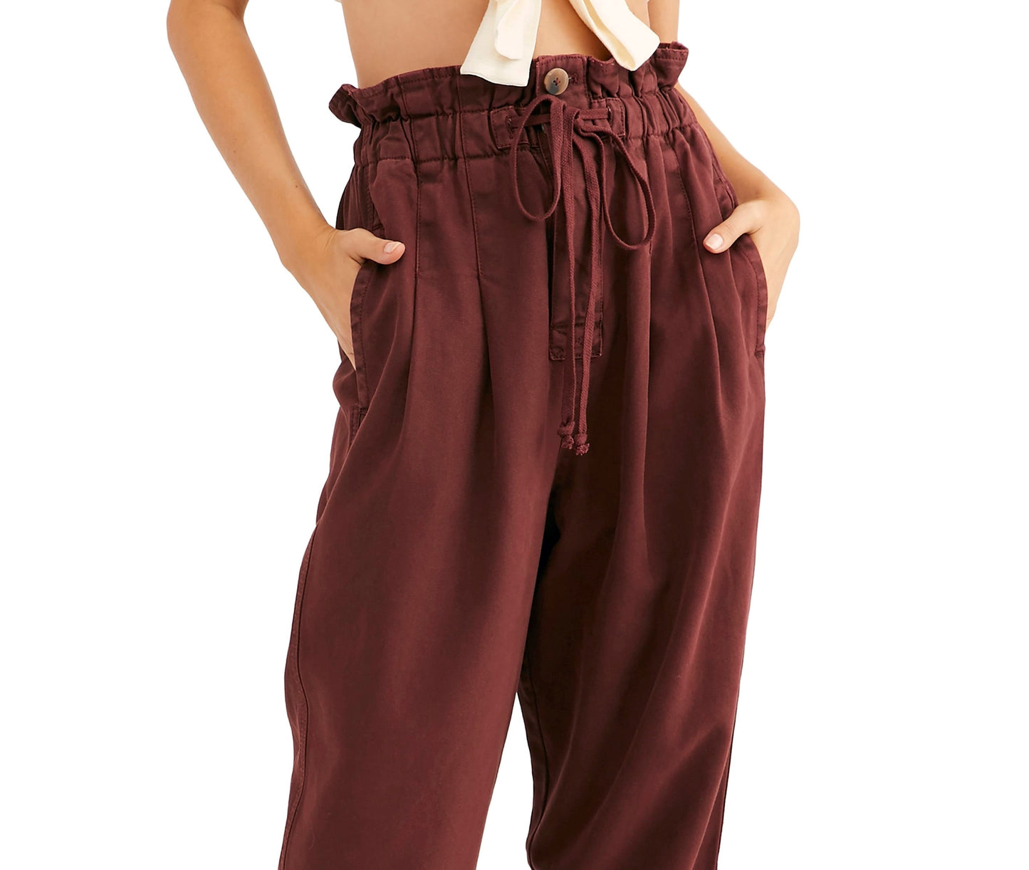 Free People Women's Margate Pleated Trousers Wine Size Large