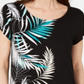 Alfani Women's Printed Round Hem T-Shirt Black Multi Size Petite S