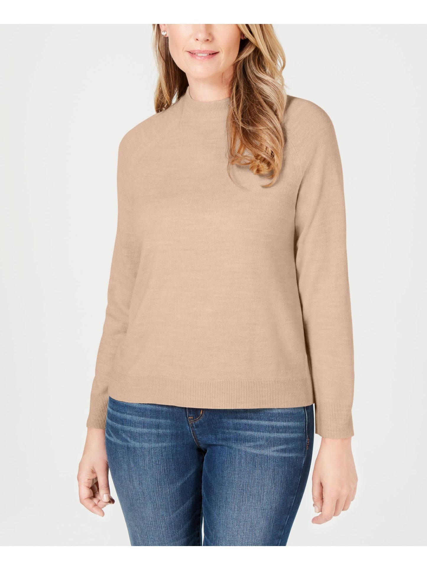 Karen Scott Womens Long Sleeve Crew Neck Top Brown Size Petite Large