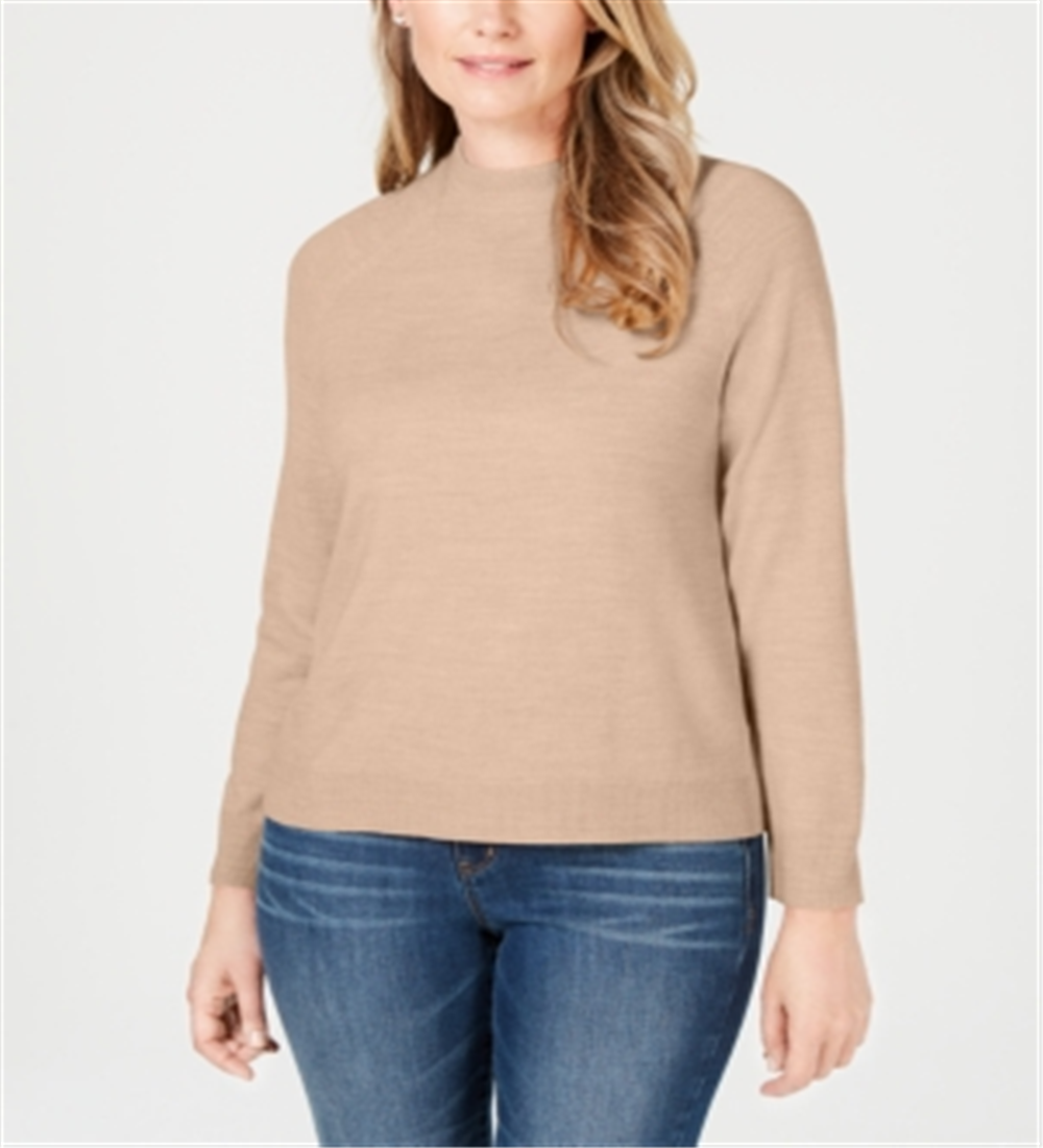 Karen Scott Womens Long Sleeve Crew Neck Top Brown Size Petite Large