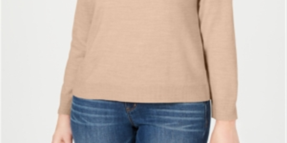 Karen Scott Womens Long Sleeve Crew Neck Top Brown Size Petite Large