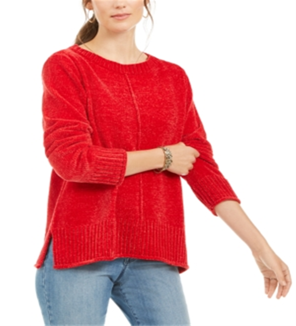 Style & Co Women's Chenille Sweater Red Polish Size Petite L