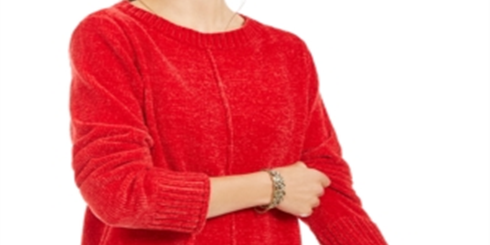 Style & Co Women's Chenille Sweater Red Polish Size Petite L