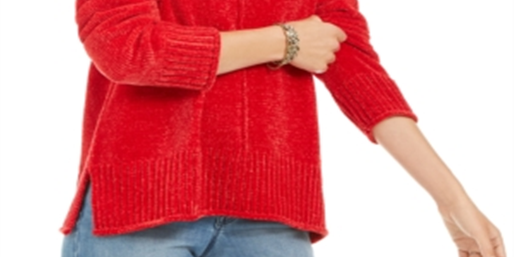 Style & Co Women's Chenille Sweater Red Polish Size Petite L