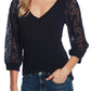 CeCe Women's Lace Sleeve V Neck Cotton Sweater Blue Size Size X-Small