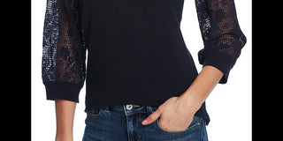 CeCe Women's Lace Sleeve V Neck Cotton Sweater Blue Size Size X-Small