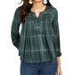 Style & Co Women's Plaid Split Neck Top Green Size Large