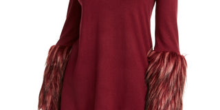 Alfani Women's Faux Fur Cuff Mock Neck Sweater Red Size XX-Large