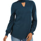 Style & Co Women's Mock Neck Keyhole Sweater Blue Size X-Small