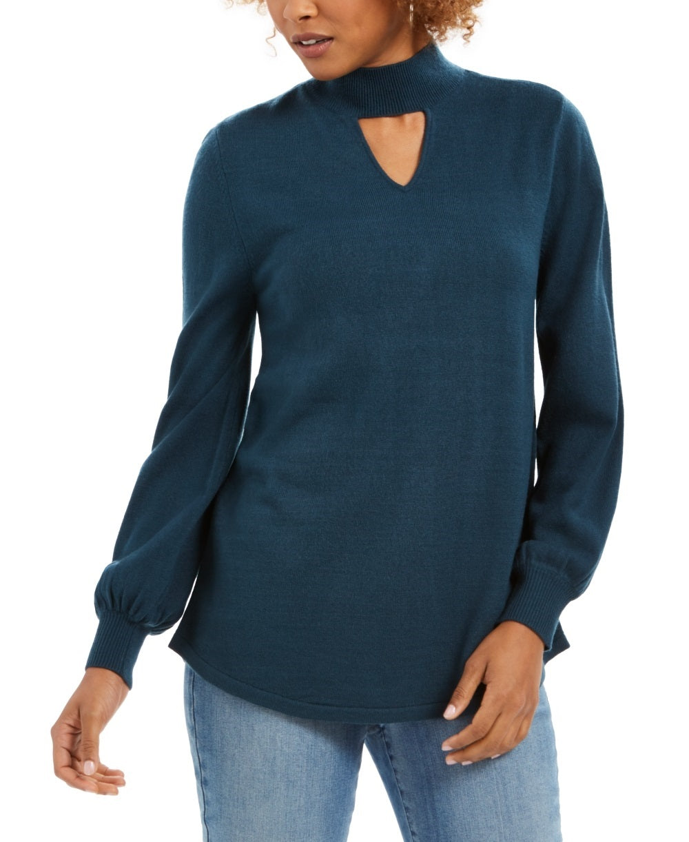 Style & Co Women's Mock Neck Keyhole Sweater Blue Size X-Small
