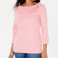 Karen Scott Women's Cotton Shawl Collar Button Top Pink Size Small