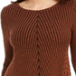 Style & Co Women's Textured Speckle Long Sleeve Jewel Neck T-Shirt Sweater Brown Size Petite Large
