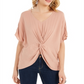Style & Co Women's Crinkled Twist Front Top Pink Size Petite X-Large