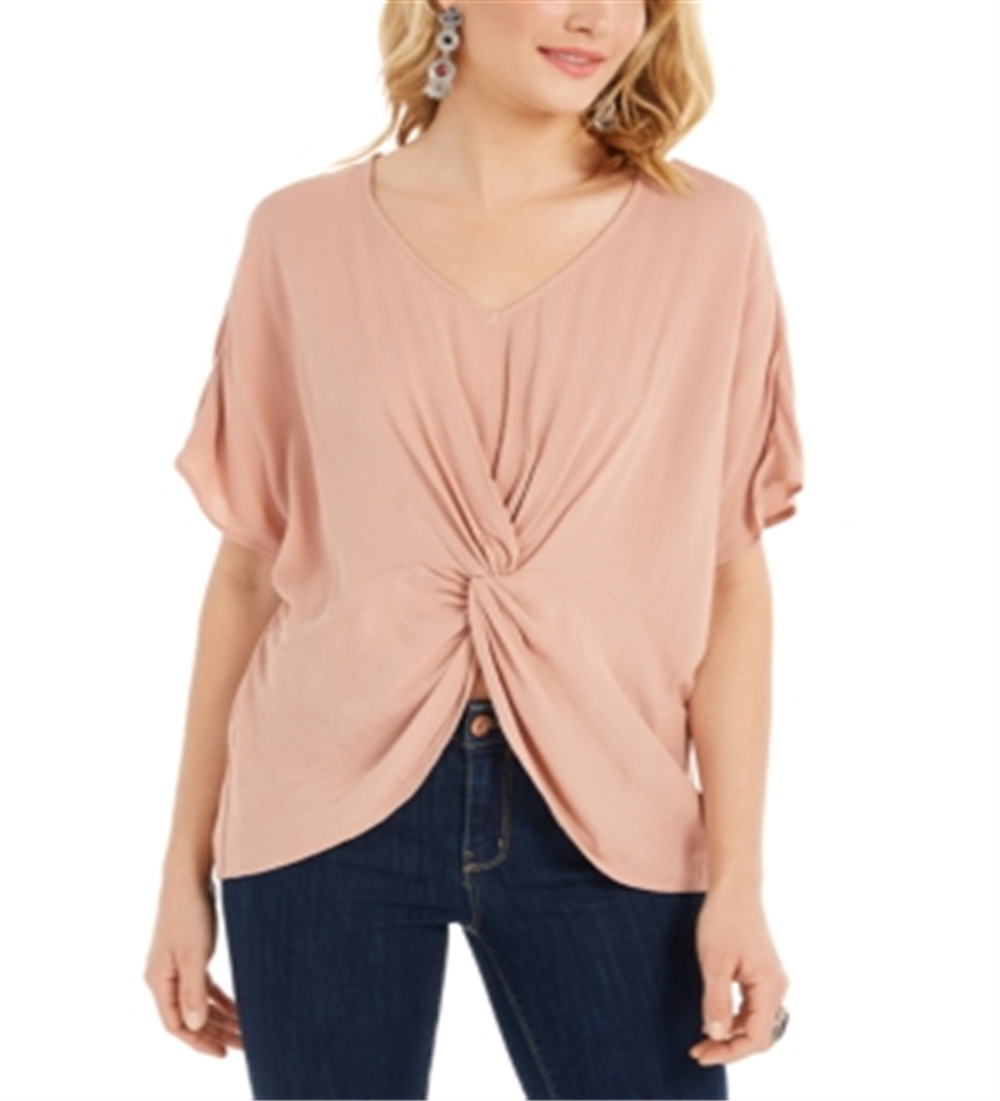 Style & Co Women's Crinkled Twist Front Top Pink Size Petite X-Large