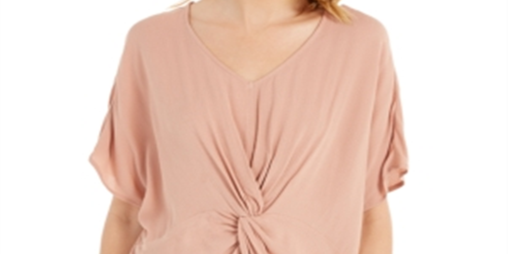 Style & Co Women's Crinkled Twist Front Top Pink Size Petite X-Large