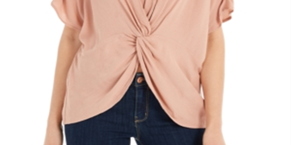 Style & Co Women's Crinkled Twist Front Top Pink Size Petite X-Large