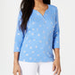 Karen Scott Women's Printed Henley Top Blue Size Large