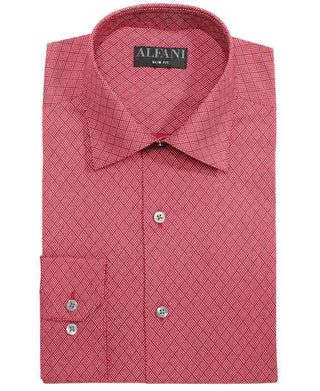 Alfani Men's Red Patterned Collared Dress Shirt Red Size 16.5- 32/33
