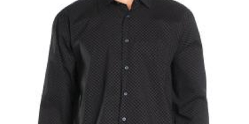 Alfani Men's Dress Shirt Black Large Regular Fit - All Black Size 16-16 1/2