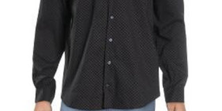 Alfani Men's Dress Shirt Black Large Regular Fit - All Black Size 16-16 1/2