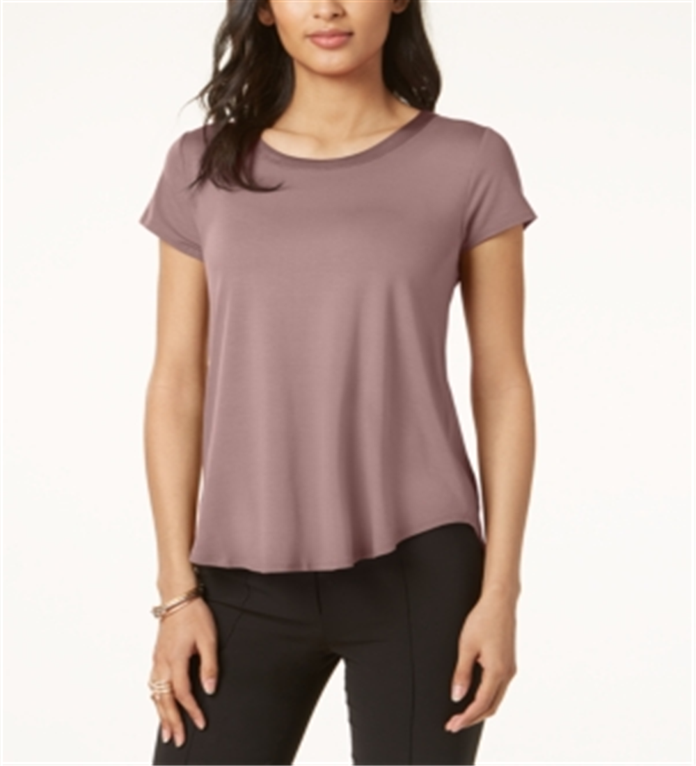 Alfani Women's Satin Trim High Low T-Shirt Pink Size Petite S/M