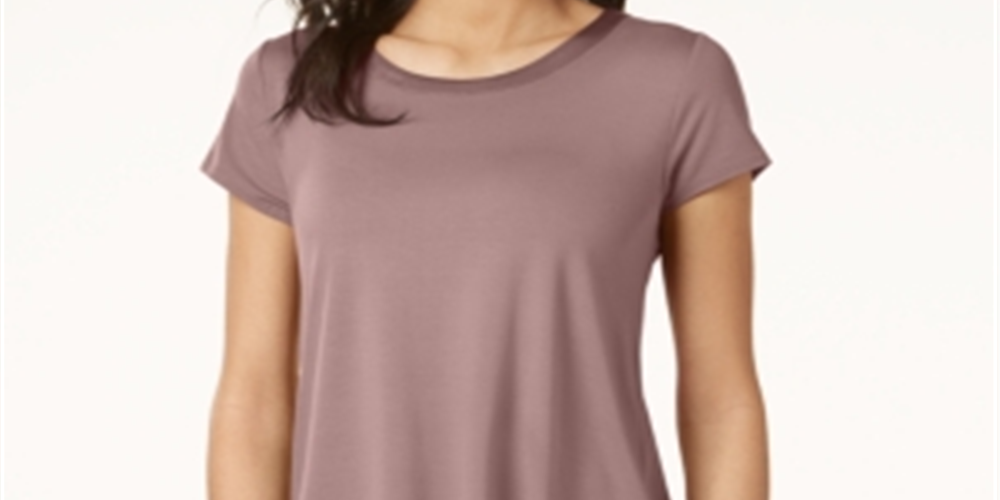 Alfani Women's Satin Trim High Low T-Shirt Pink Size Petite S/M