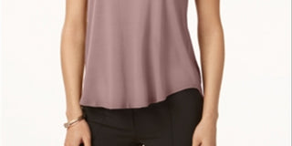 Alfani Women's Satin Trim High Low T-Shirt Pink Size Petite S/M