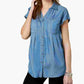 Style & Co Women's Pleated Cuffed Sleeve Top Blue Size X-Large
