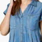 Style & Co Women's Pleated Cuffed Sleeve Top Blue Size X-Large