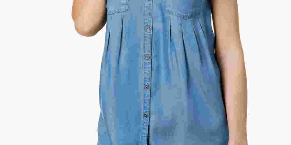 Style & Co Women's Pleated Cuffed Sleeve Top Blue Size X-Large