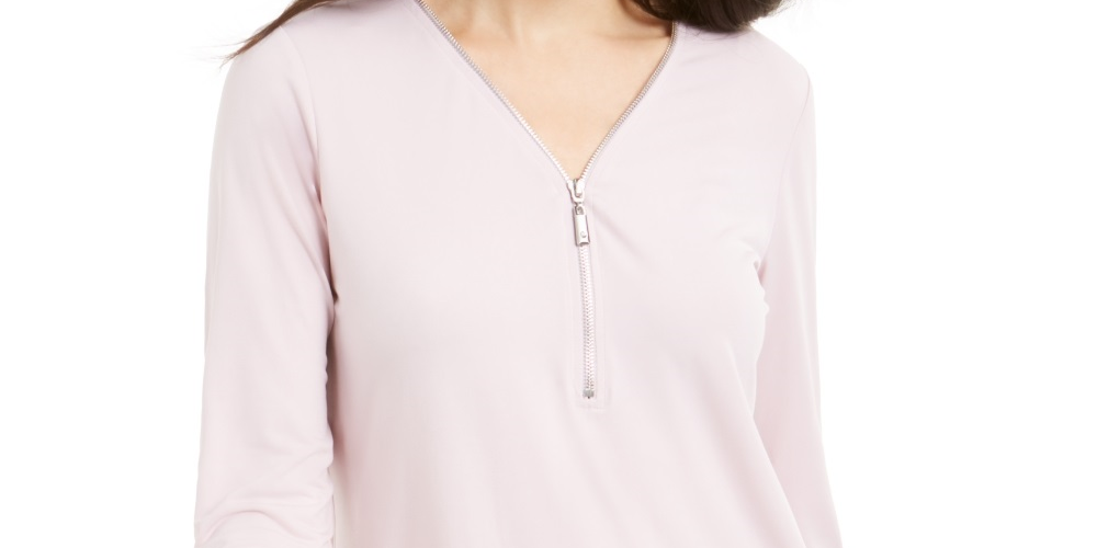 JM Collection Women's Zipper Trim Top Pink Size Petite Medium