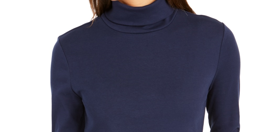 Charter Club Women's Pima Turtleneck Top Blue Size Small