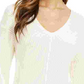 Charter Club Women's Ivory Printed Long Sleeve V Neck Blouse Sweater White Size Petite X-Large