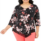 Alfani Women's Plus Printed Point Hem Top Black Floral Size 0X