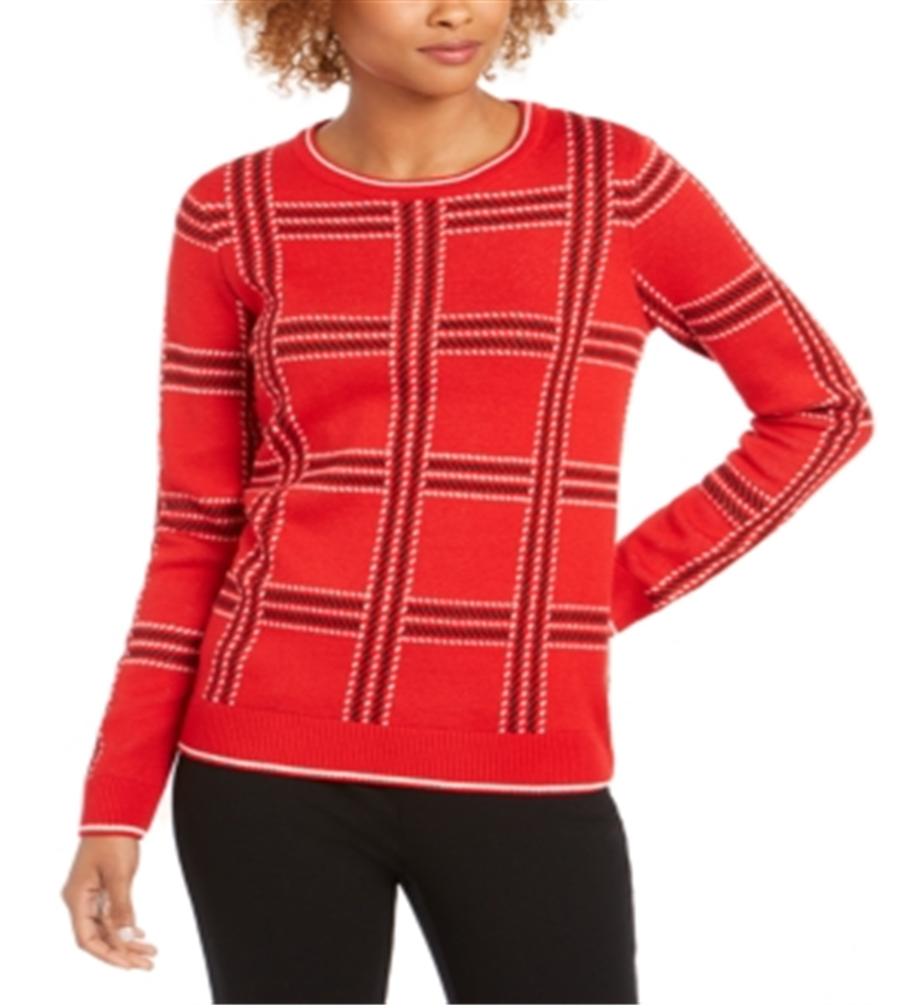 Charter Club Women's Plaid Knit Sweater Red Size Petite XL