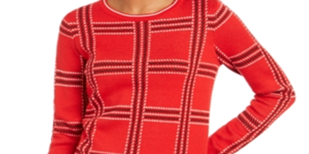 Charter Club Women's Plaid Knit Sweater Red Size Petite XL