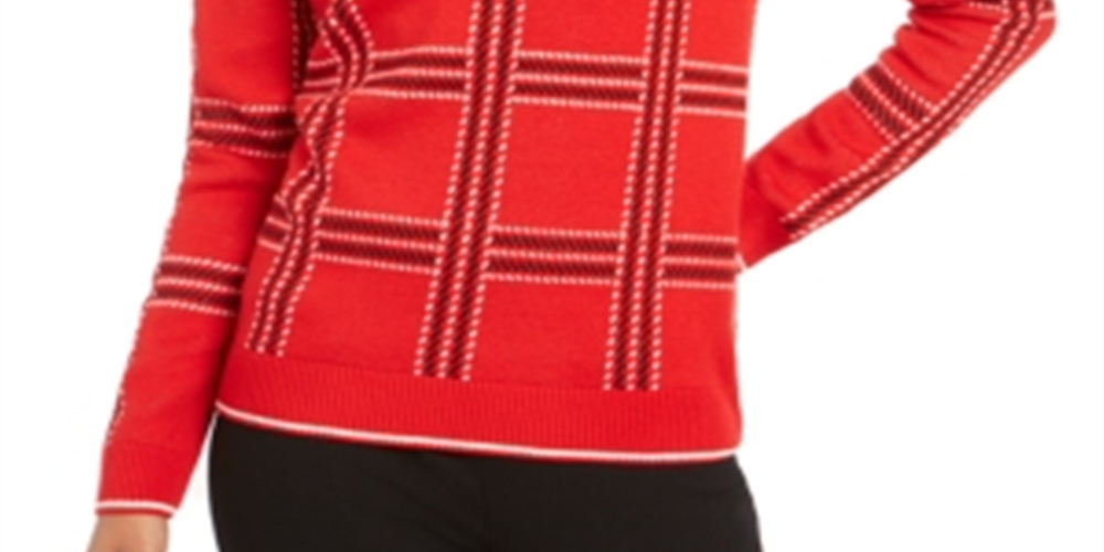 Charter Club Women's Plaid Knit Sweater Red Size Petite XL