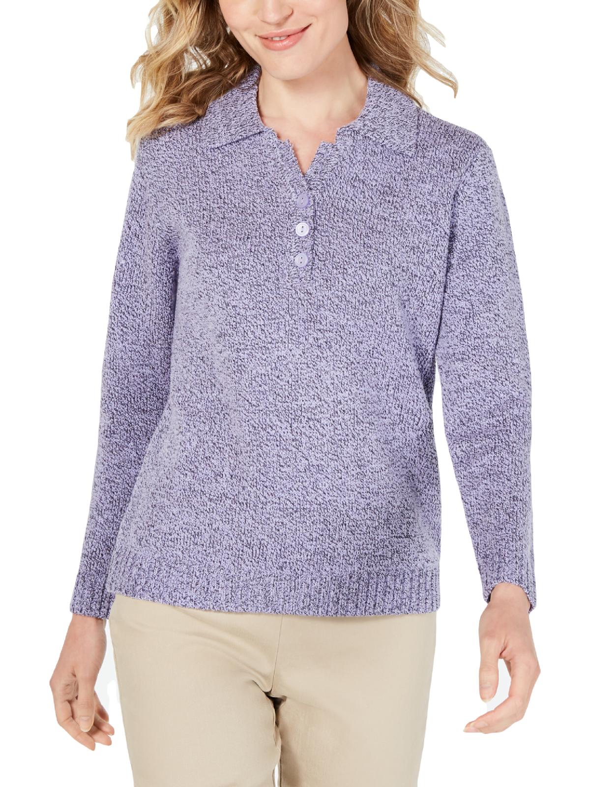 Karen Scott Women's Point Collar Sweater Lavander Size -Petite L