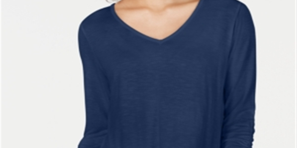 Style & Co Women's Chiffon Hem Top Blue Size Petite M